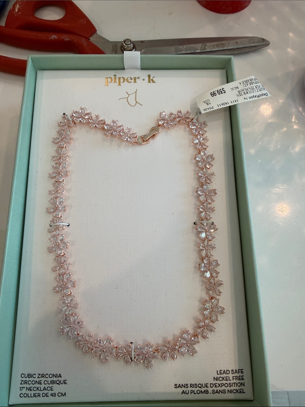 Piper K Rose Gold Floral Cubic Zirconia Necklace - Blush
